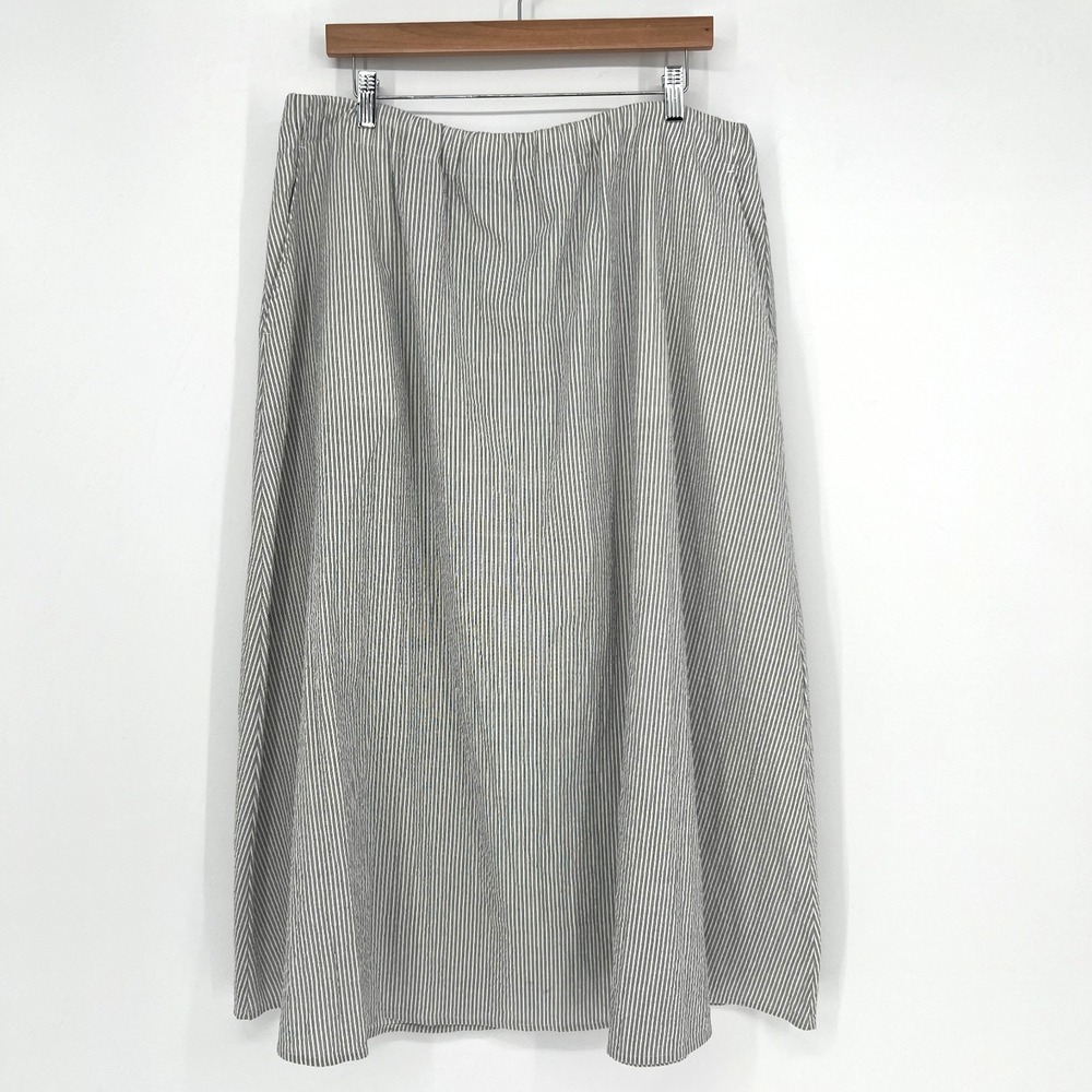 Eileen Fisher Skirt Womens XL Organic Cotton A Line Striped Midi Gray